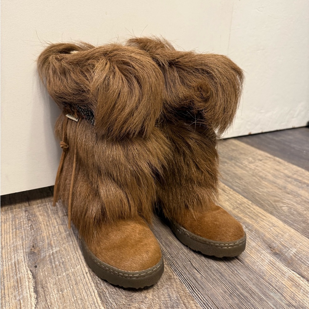 Bearpaw Kola Fur Boots Brown Suede Goat Fur Winter Boots Size 6 - Picture 4 of 5